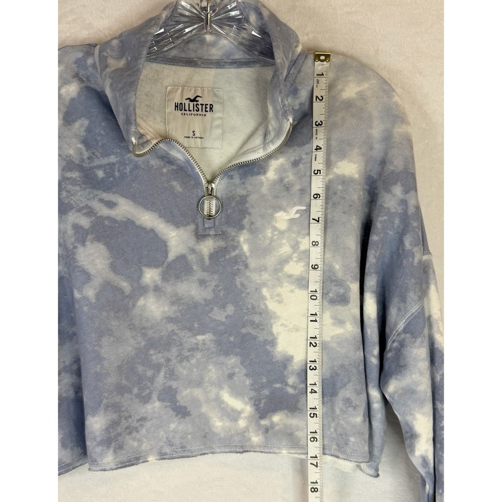 Hollister Blue Tie Dye Cropped Quarter Zip Sweatshirt S Pullover Cozy Y2K Casual - Picture 4 of 11